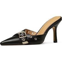 heelchic Kitten Heels for Women Pointed Closed Toe Mules Slip On Vintage Dressy Pumps Studded Bow Low Heel Shoes