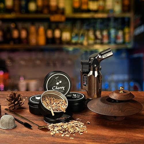 Kit de ahumador de cóctel con antorcha, kit de cóctel antiguo, chips de madera de 4 sabores para whisky y bourbon, kit de infusor de ahumador de