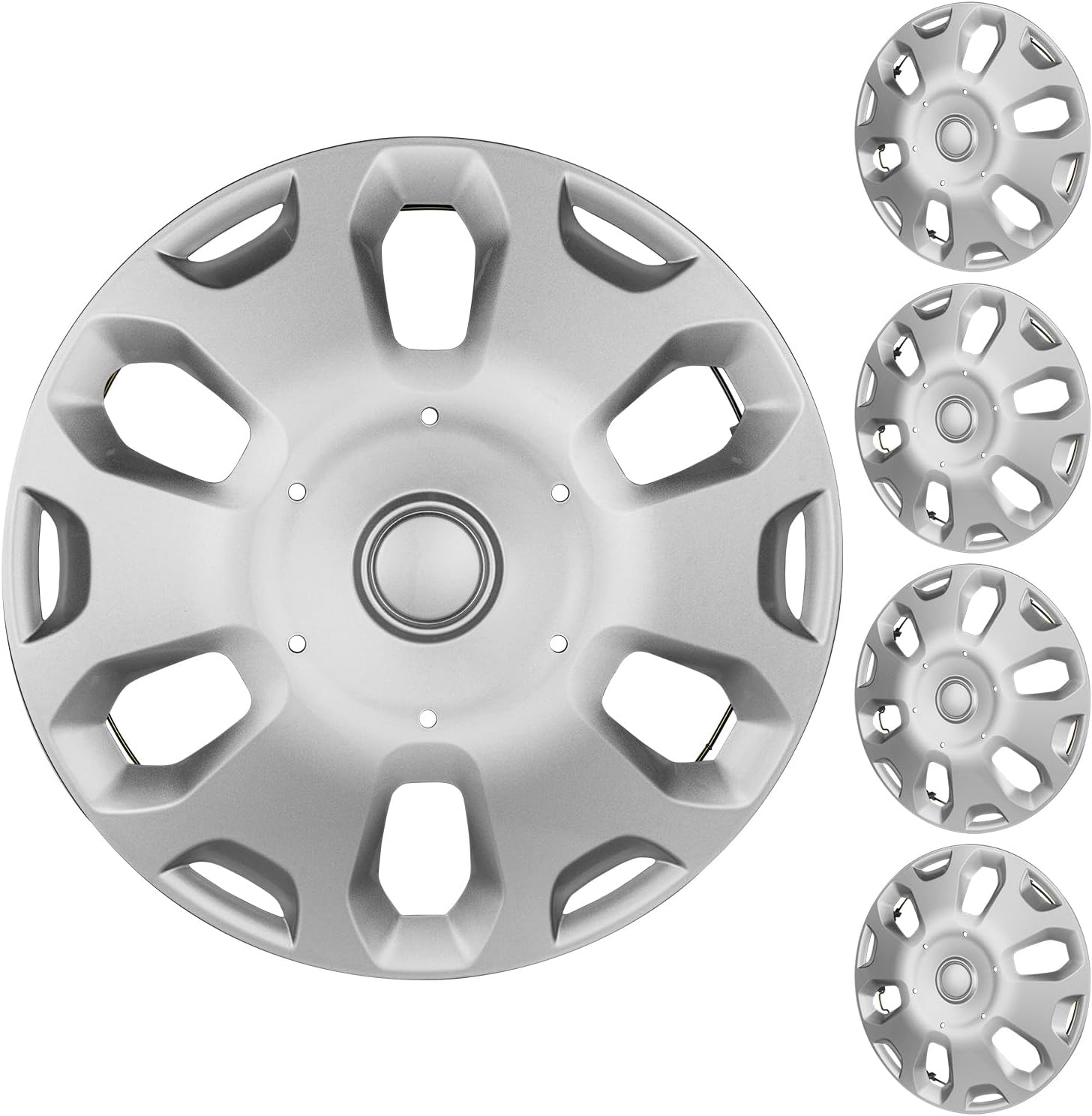 15 Inch Hubcaps Compatible with 2010-2013 Ford Transit Connect Factory Steel Wheels, Snap-On Wheel Covers, Durable ABS Replacement Hubcaps Set of 4 (Silver)