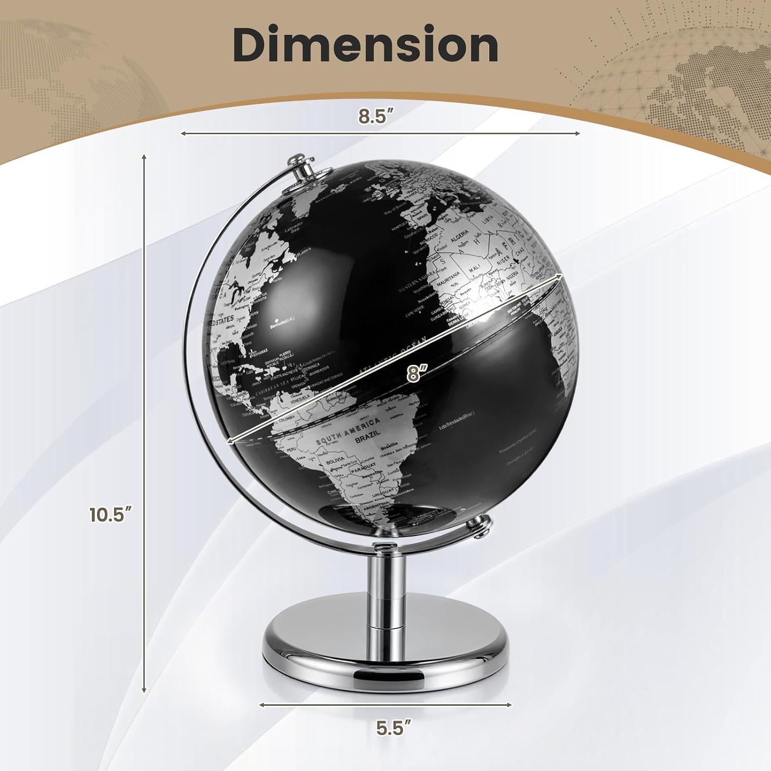 Goplus 8-Inch Metallic Black World Globe, Rotating Earth Globe w/Metal Stand, Educational Learning Teaching Gift, Modern Desktop Decoration for Home, Office (Black + Silver)