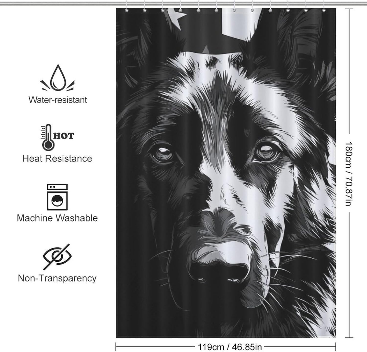 German Shepherd US Flag Shower Curtain 46.85x70.87Inch（119x180cm） Polyester Bath Curtain Shower Curtains Printed Decorative