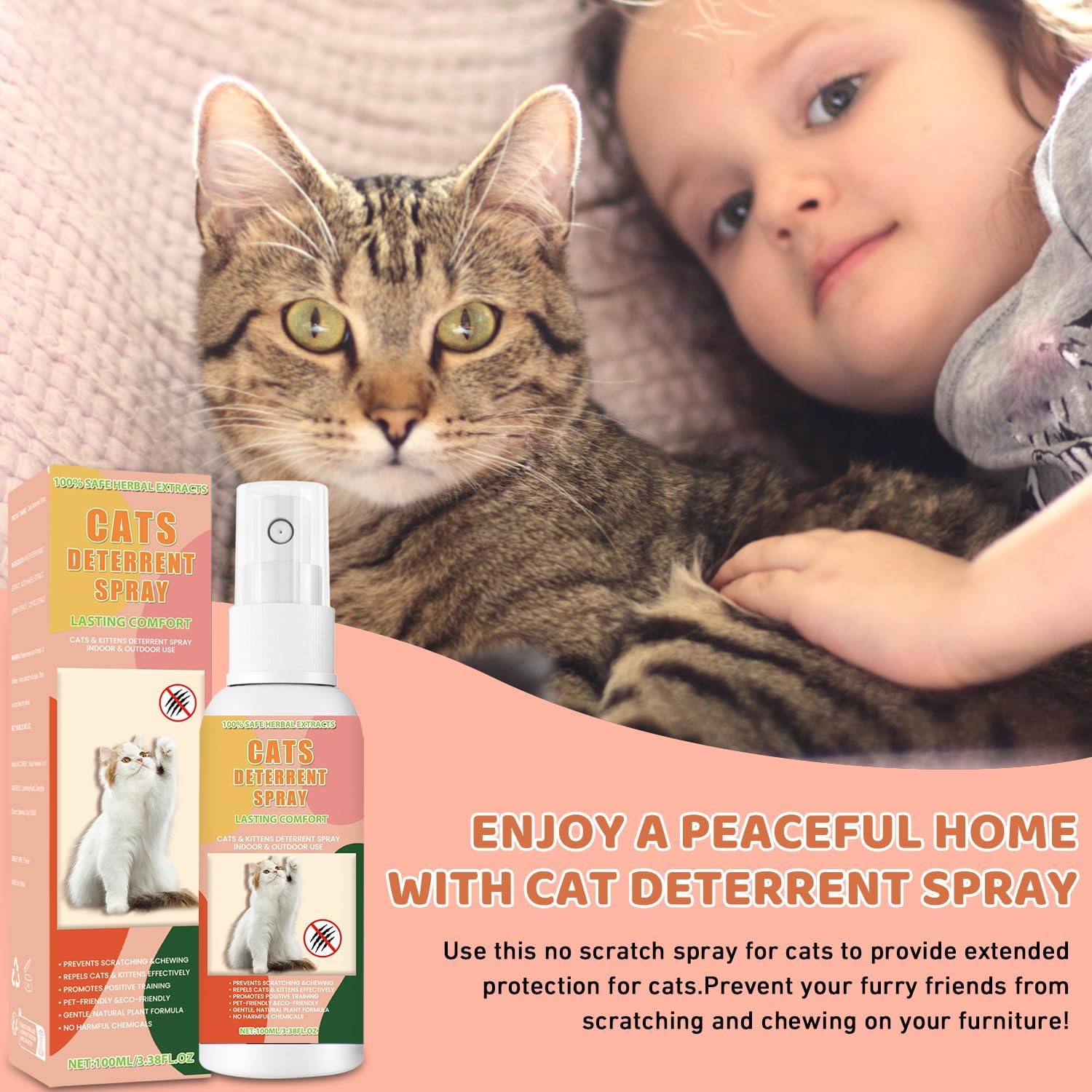 Tetra Cat Deterrent Spray, Natural No Scratch Spray for Cats Keep Off Cats and Kittens Scratching Furniture, Sofas, Rugs, Curtains, Plants, Safe & Effective, 100ml