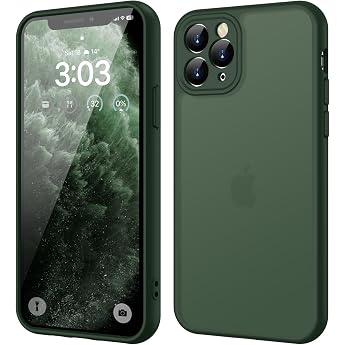 ORDA Case for iPhone 11 Pro, Full Camera Protection, Shockproof, Green | Matt mobile phone case, scratch-resistant translucen