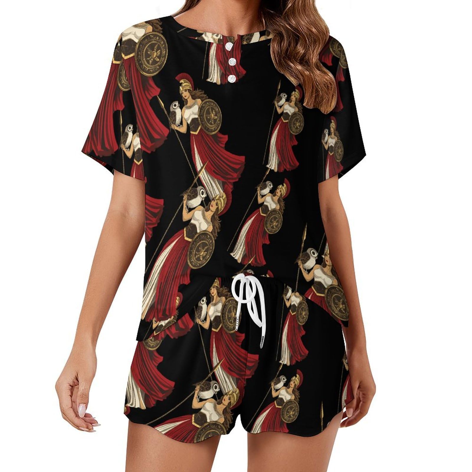Jiufotk Unisex As Pic Goddess Of Mythology Printed Pajama Set For Women Short Sleeve Matching Pjs Sleepwear Casual Loungewear