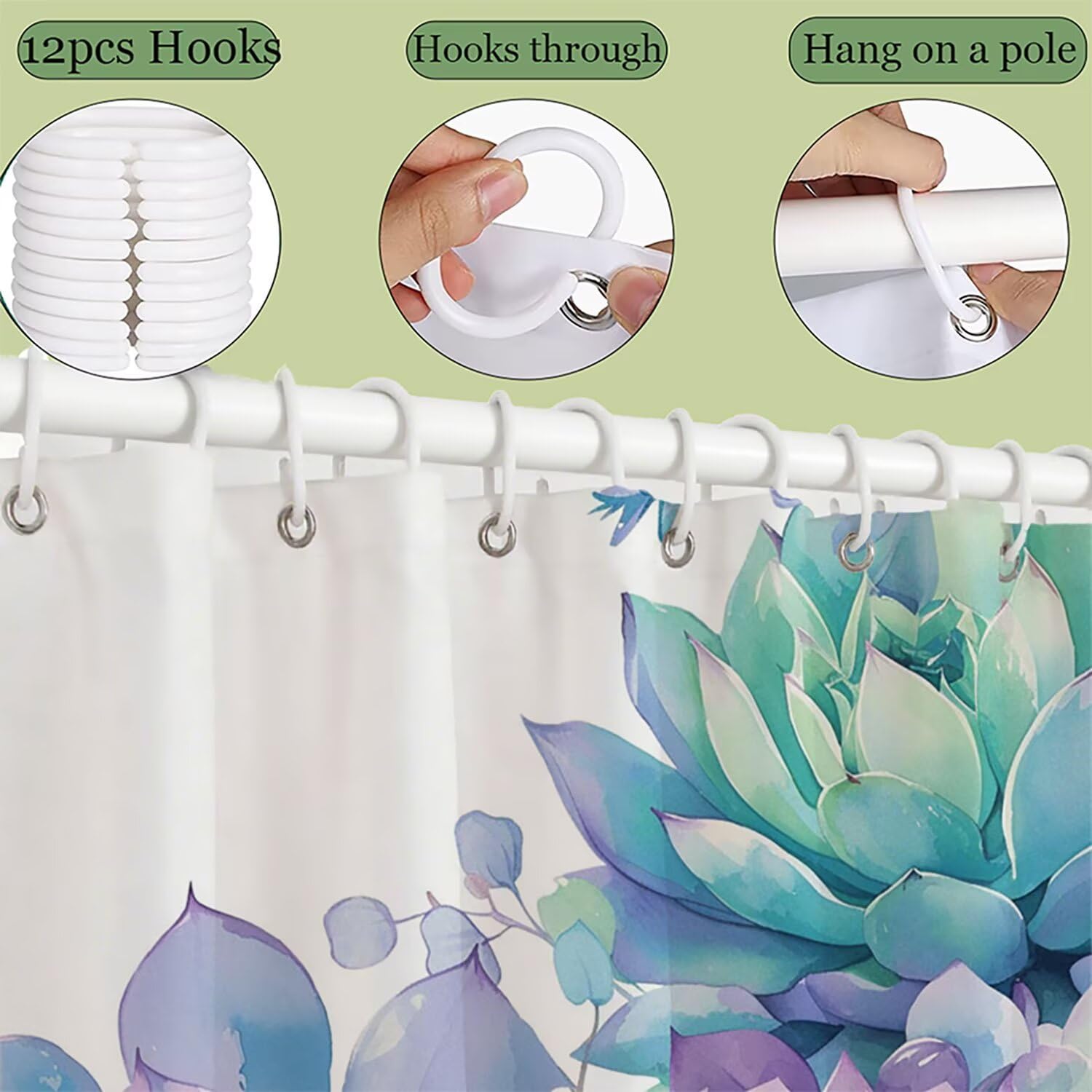 Abstrakt Duschvorhang 160 x 200 cm, Duschvorhang Kaktus Muster mit 12 Duschvorhangringe, Waschbar Polyester Stoff Wasserdicht und Trocknet Schnell Badevorhang Badewanne, Geschenke für Frauen G-142