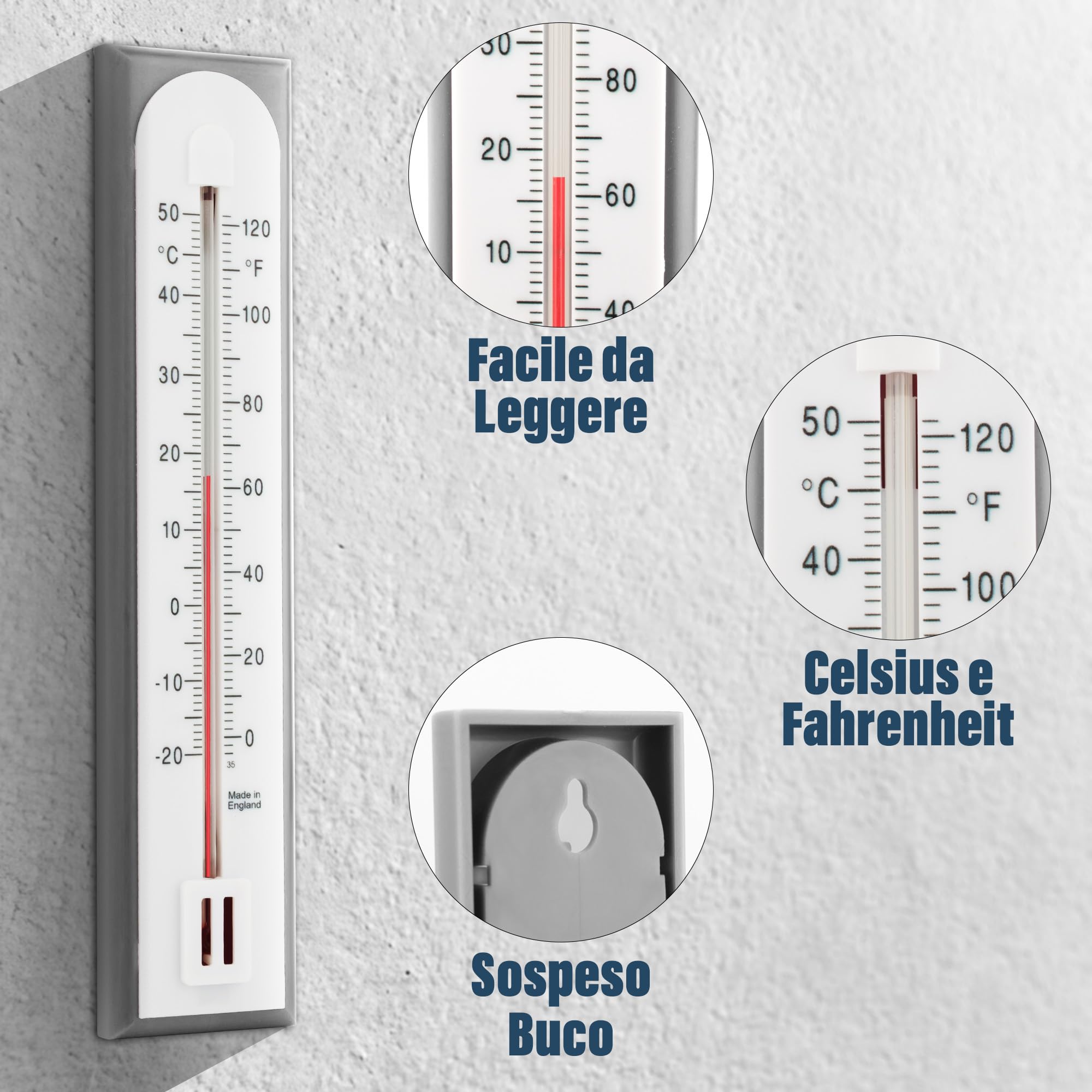 Termometro Ambiente Interno da utilizzare come termometro per temperatura ambiente e termometro da parete in casa, in ufficio, in giardino o in serra, facile da montare a parete da utilizzare
