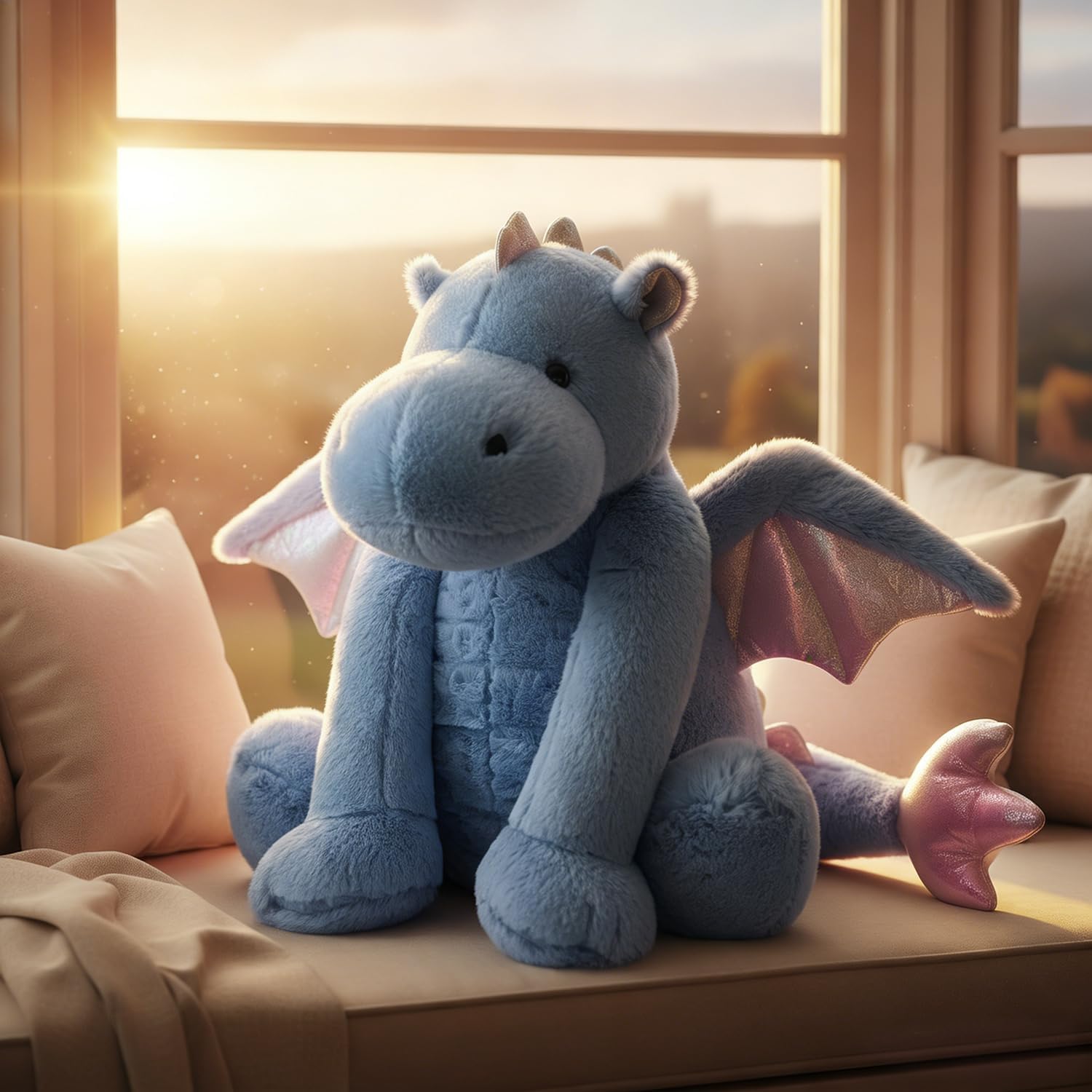 ARELUX Large Dragon Stuffed Animal Plush Toy - Cute Blue Pterosaur Plushie, Giant Fuzzy Dinosaur Pillow for Cuddling, 50in Length (33in Sitting Height), Soft Plush Gift for Friends