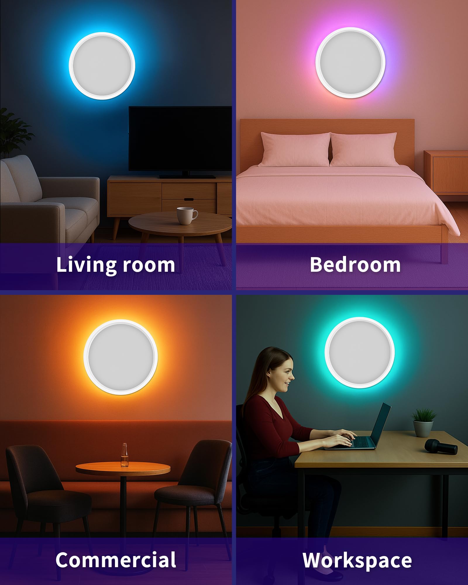 Plafón LED Inteligente 24W Regulable con Mando y Control WiFi – Lámpara de Techo Ultrafina con Luz de Fondo RGB, Compatible con Alexa y Google Home, para Salón y Dormitorio