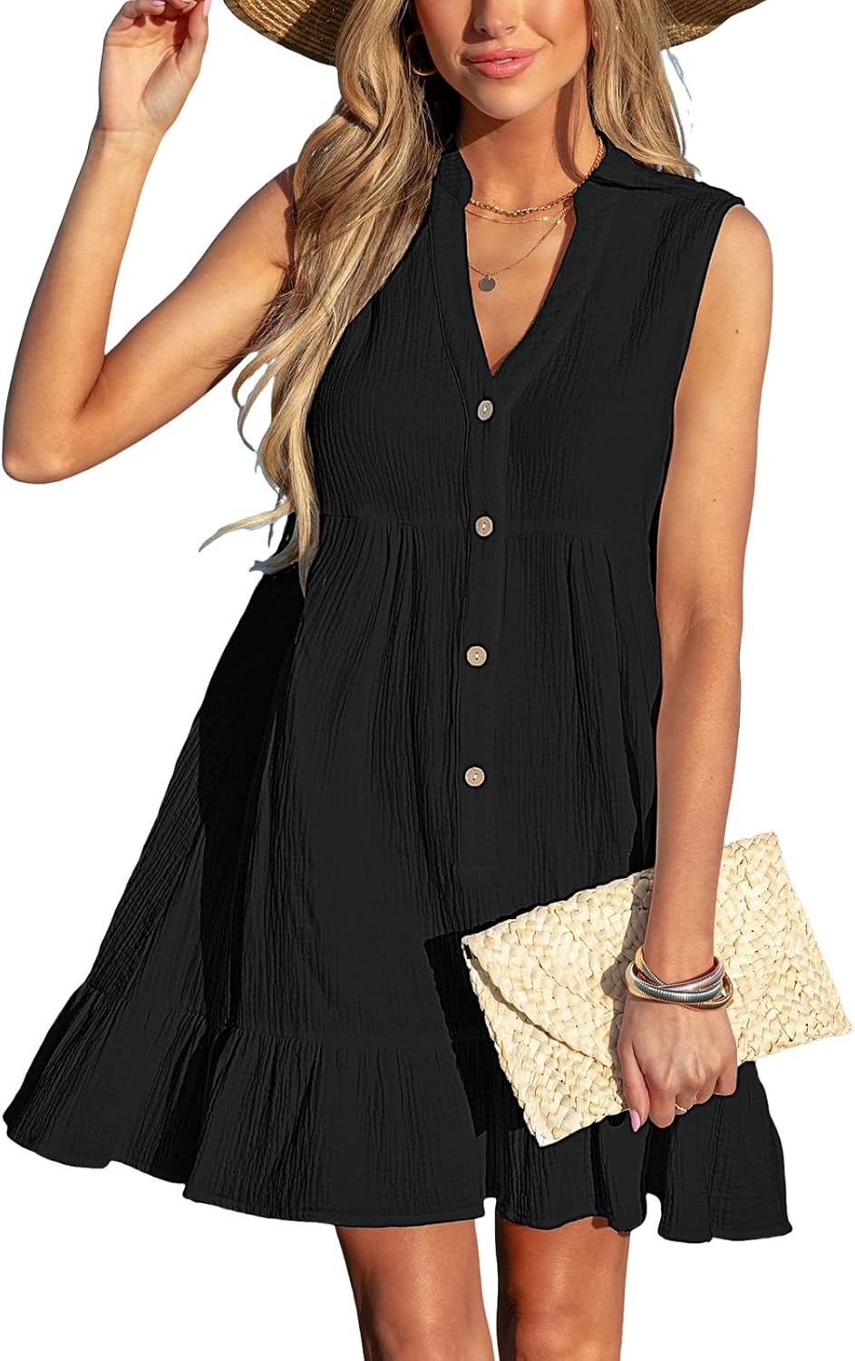 CUPSHE Women Swimsuit Coverup 100% Cotton Ruffle Hem Beach Cover Up Dresses