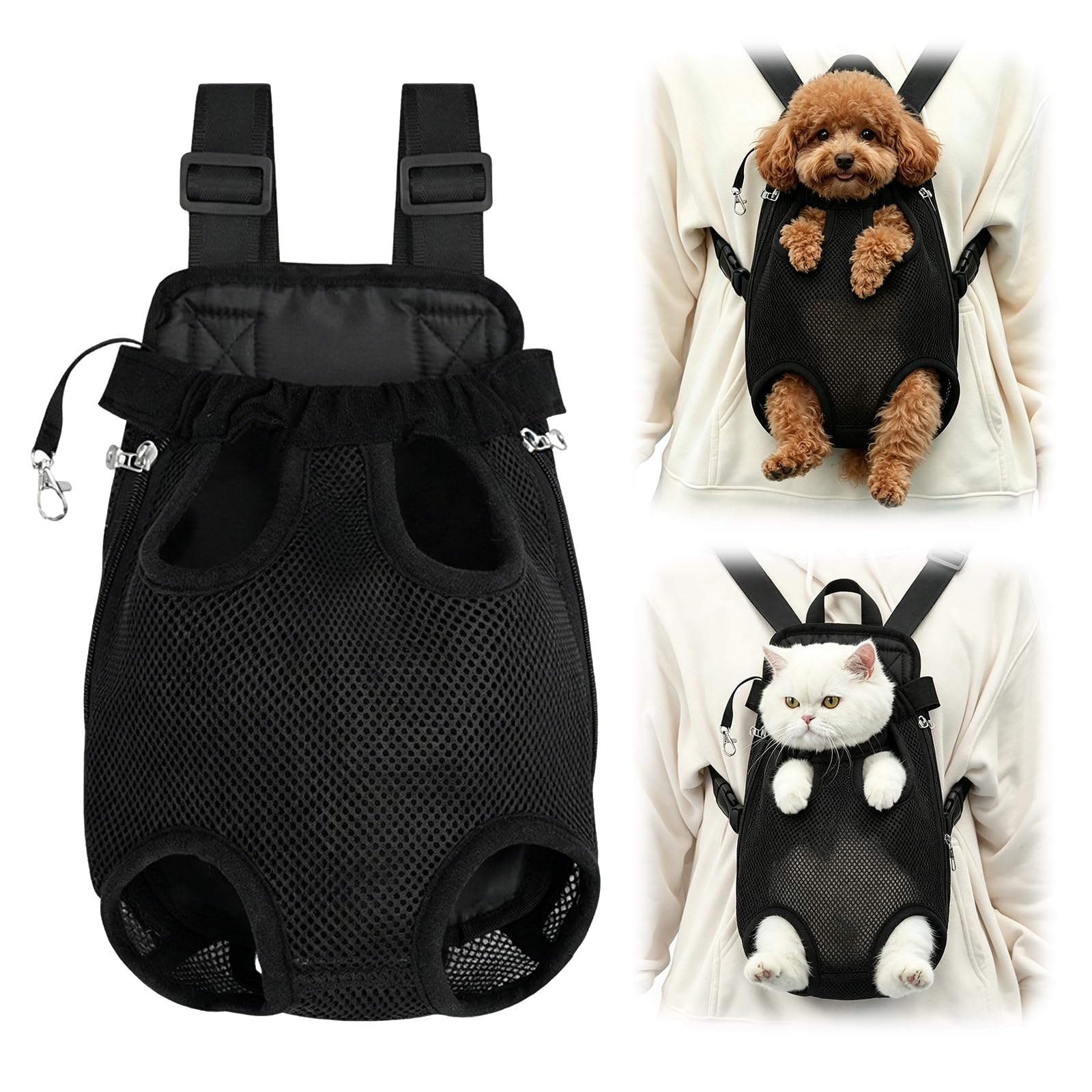 Viilich Adjustable Pet Carrier Backpack, Leg Out Ventilated Mesh Dog Cat Front Backpack, Dual Wear Pet Travel Bag for Small Medium Pets, Suitable for Hiking Biking Airplane Outdoor