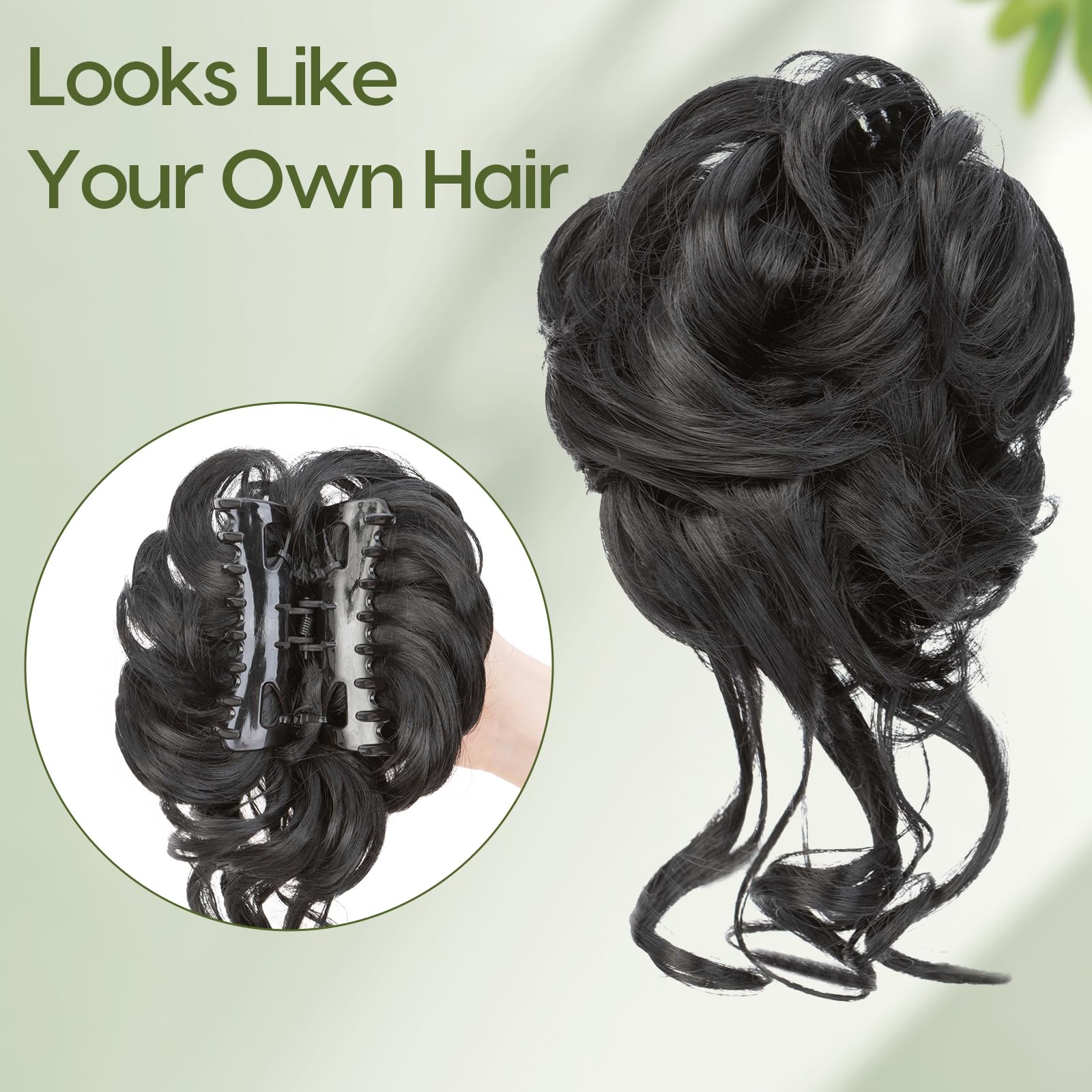 Benehair Messy Bun Hair Piece Wavy Curly Claw Clip Hair Bun Extensions Synthetic Hair Bun Donut Accessories Scrunchies Black Hair Pieces for Women(Black - Image 2