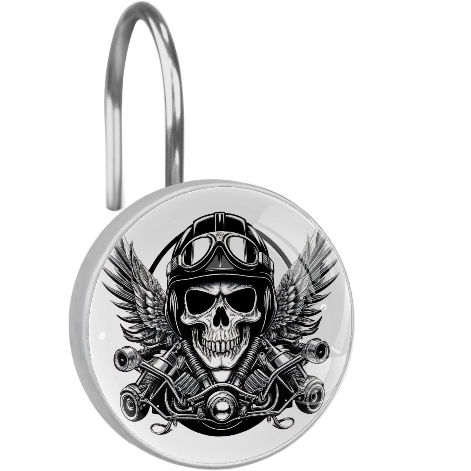 VAPOKF Decorative Shower Curtain Hook, Biker Skull Rustproof Stainless Steel Shower Curtain Hook for Bathroom, Shower Curtain Hangers for Shower Rod