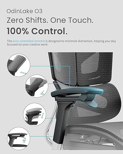 Miniatura 6 de OdinLake O3 Silla de oficina ergonómica  Respaldo de mariposa ajustable, soporte lumbar dinámico, reposabrazos 3D, control de alambre de acero,