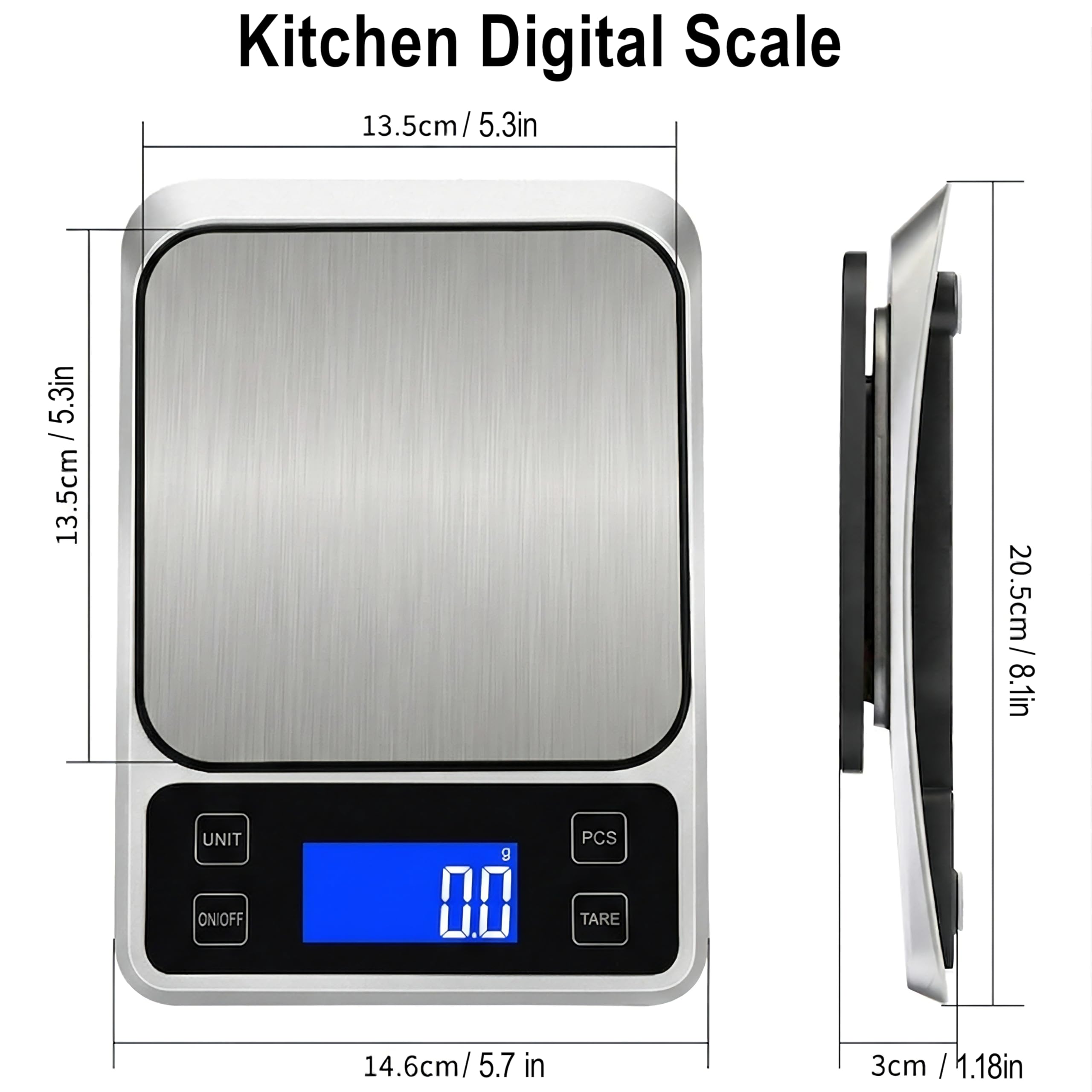 Báscula digital de cocina, báscula electrónica de alta precisión de 0.1 g/0.001 onzas, máximo 5 kg/11 libras, conversión de múltiples unidades, función de apagado automático/tara/conteo, plataforma de