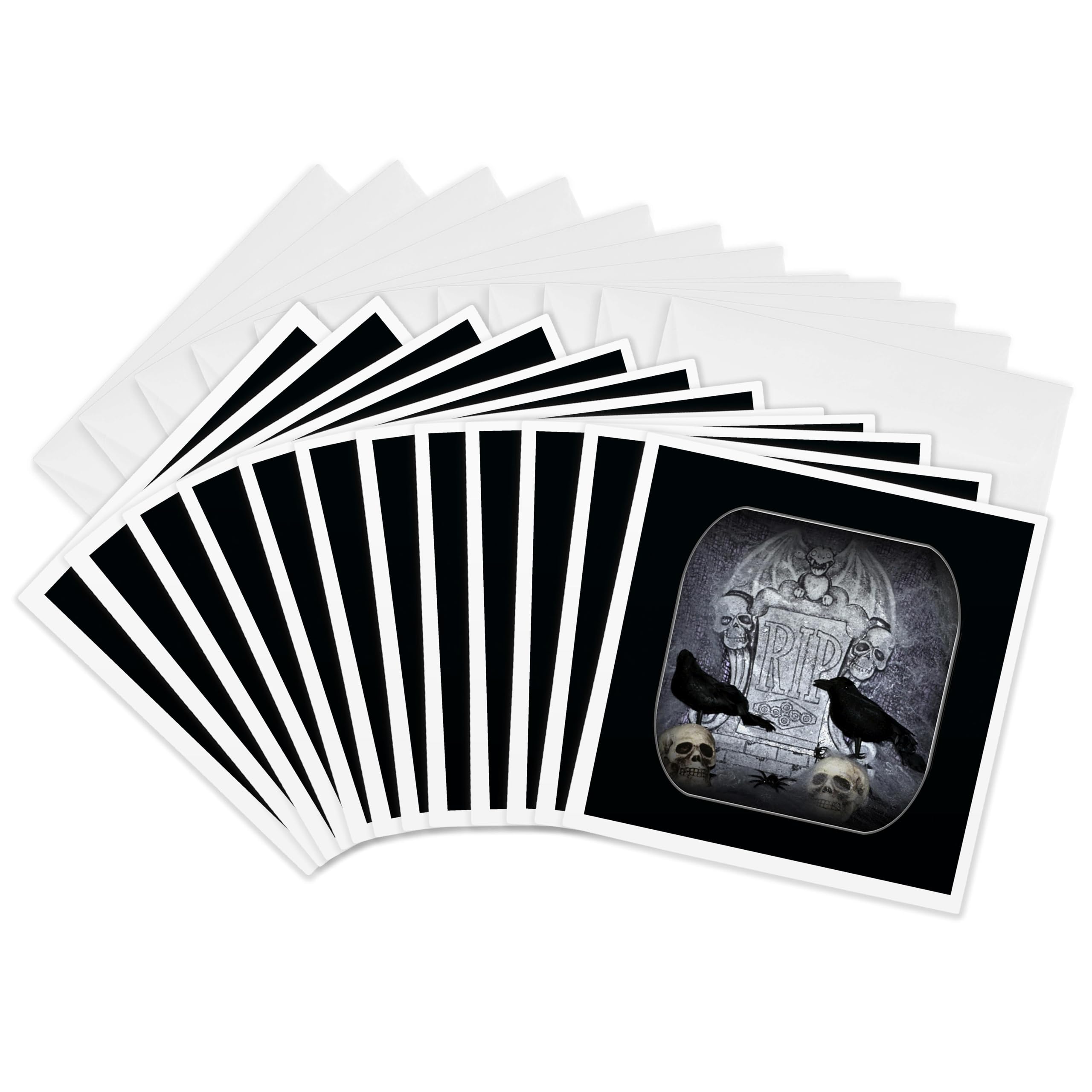 3dRose gc_28313_2 6 x 6-Inch "Rip with Crow Halloween Skull Design" Greeting Card (Pack of 12)