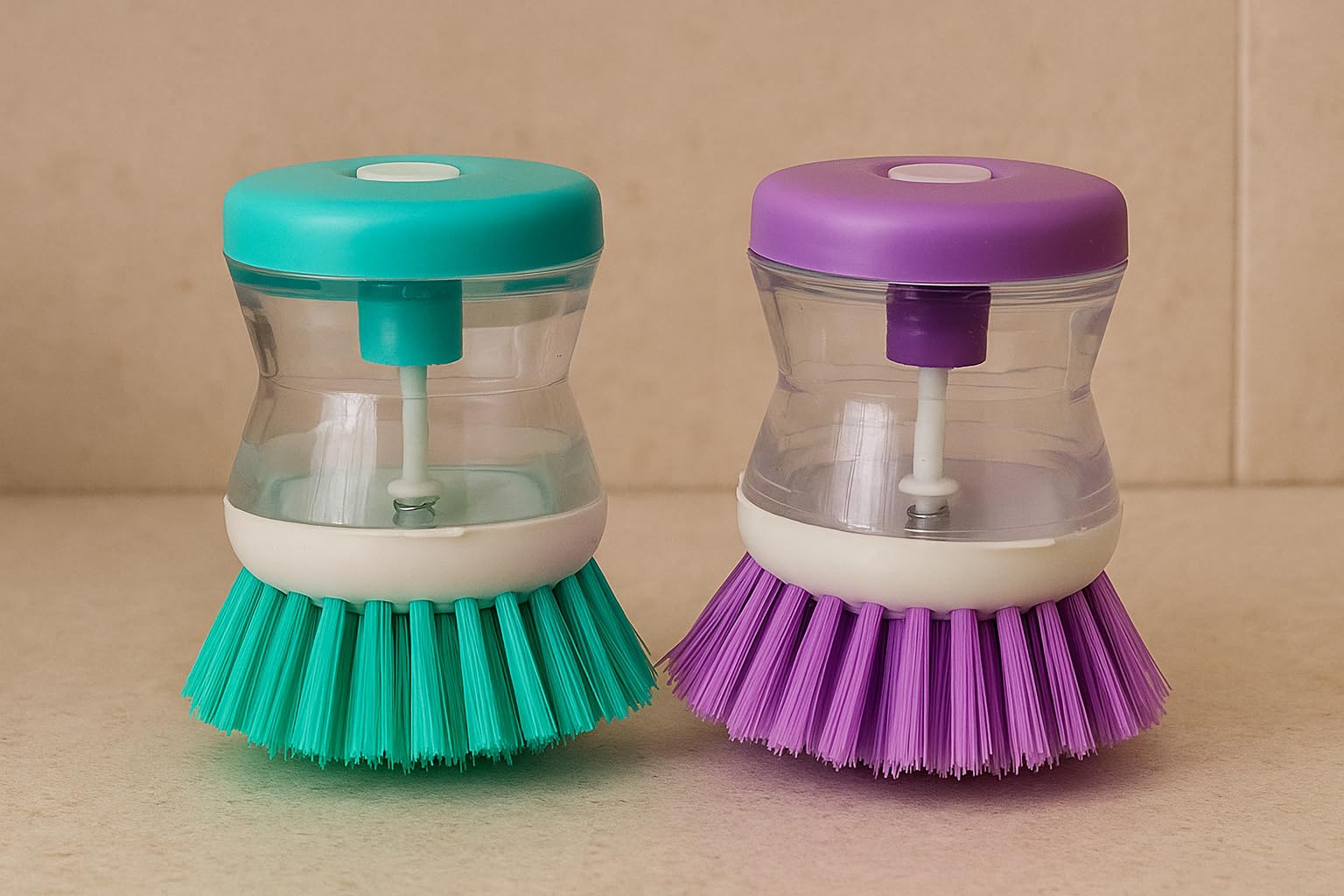 Bigining™ Dish/washbasin/Utensils/Cutlery Washing and Cleaning Brush with Liquid soap Holder and Dispenser (Pack of 2)