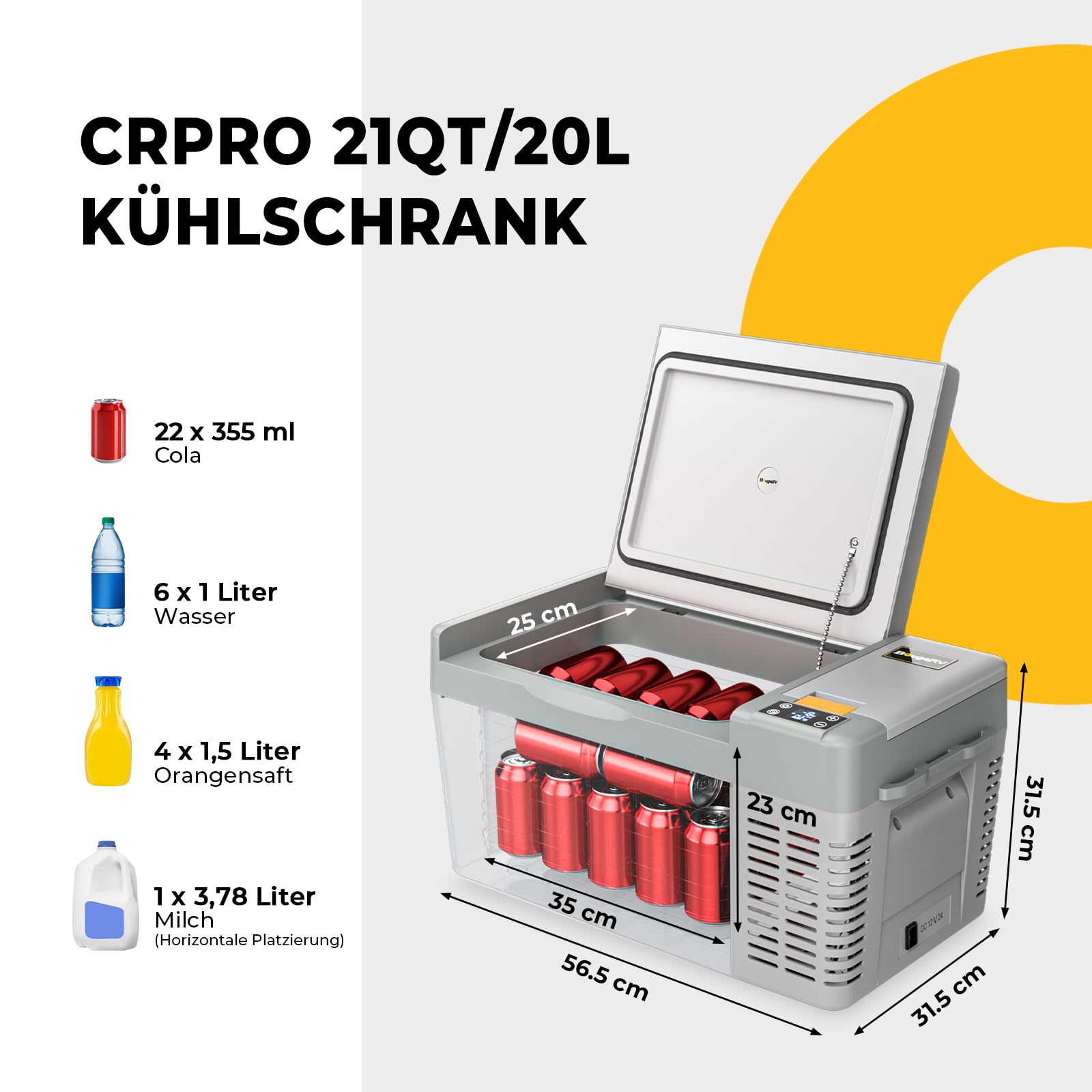BougeRV CRPRO kompresor kuchenny 12 V, 20 litrowy pojemnik samochodowy (-22℃ ~ 10℃), 12/24 V DC i 110-240 V AC przenośna szafka do kuchni, 12 V, do samochodu, na kemping, do Reisen, szara (wersja
