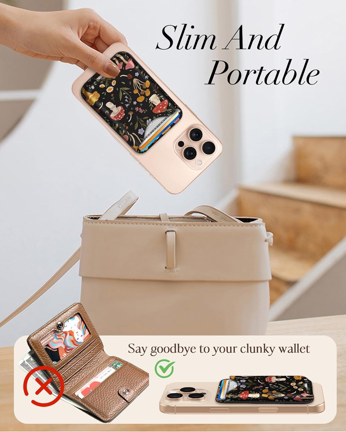 Shorogyt Compatible with Magsafe Wallet Magnetic Card Holder - Mushroom Plant Phone Wallets for Women Teen Girls Cute for iPhone 17/16/15/14/13/12 Series Slim for Apple Mag RFID Magnet, Fit 3 Cards - Image 2