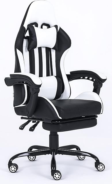 Millhouse Gaming Racing Desk Chair Adjustable Computer Office Chair Lumbar and Head Pillow Chairs X2022 (White)