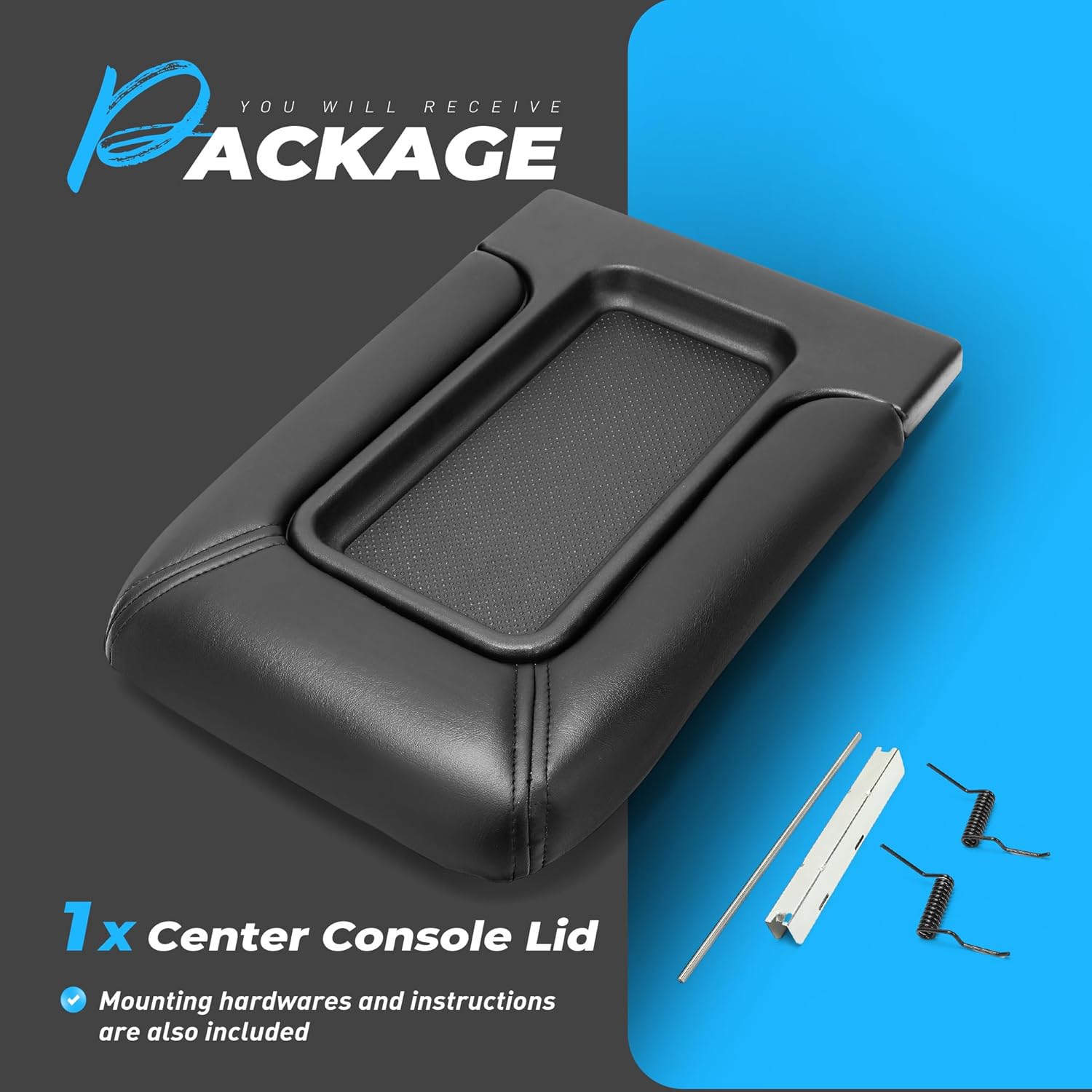 ECOTRIC Center Console Lid Compatible with 1999-2007 Chevy Silverado Tahoe Avalanche Suburban GMC Sierra Yukon Escalade Replacement for 19127364 19127365 19127366 Black