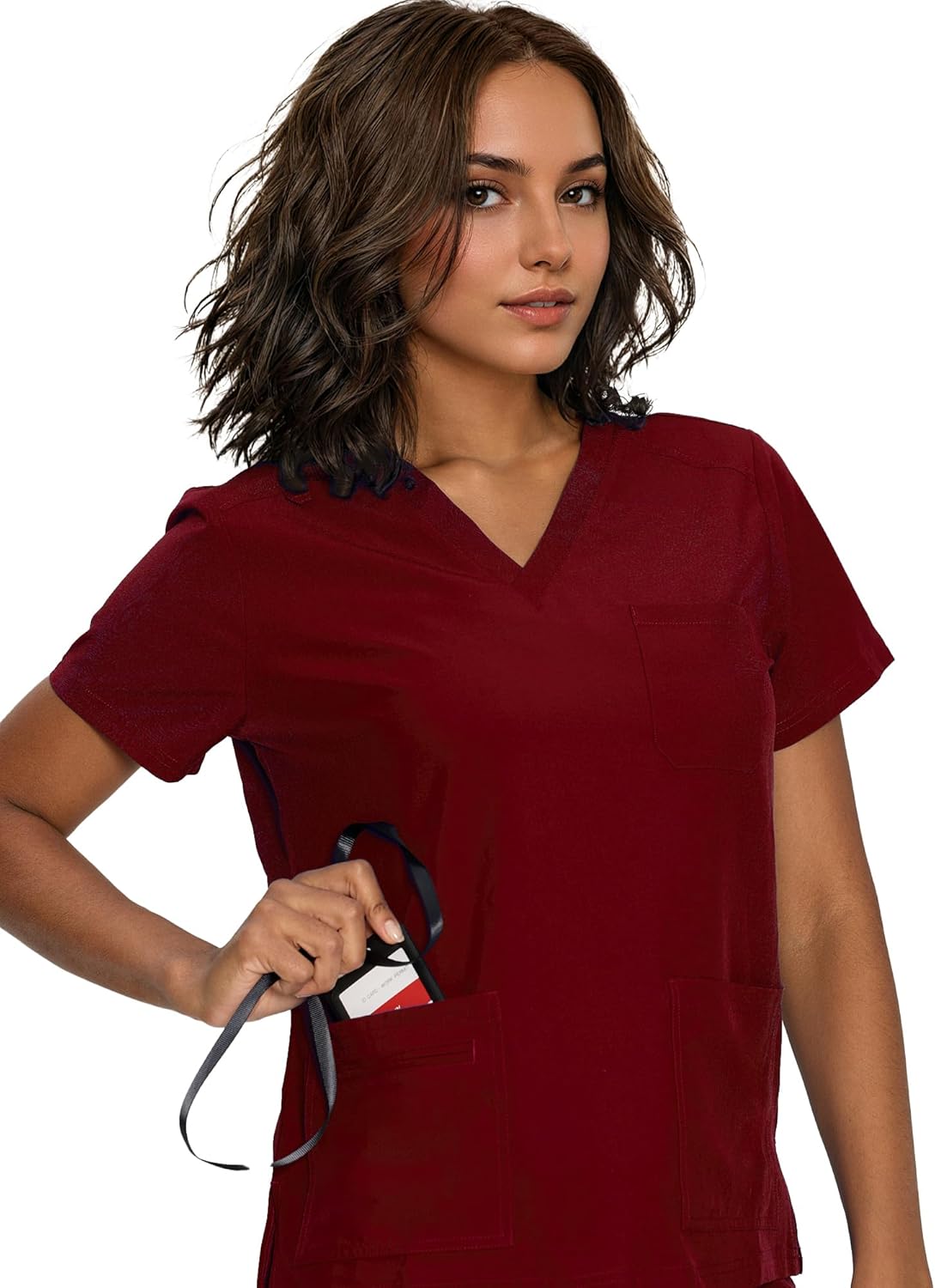 Scrubs for Women, V-Neck Scrubs Top & Cargo Pants with 12 Pockets, Yoga Waistband, 4 Way Stretch - Image 4