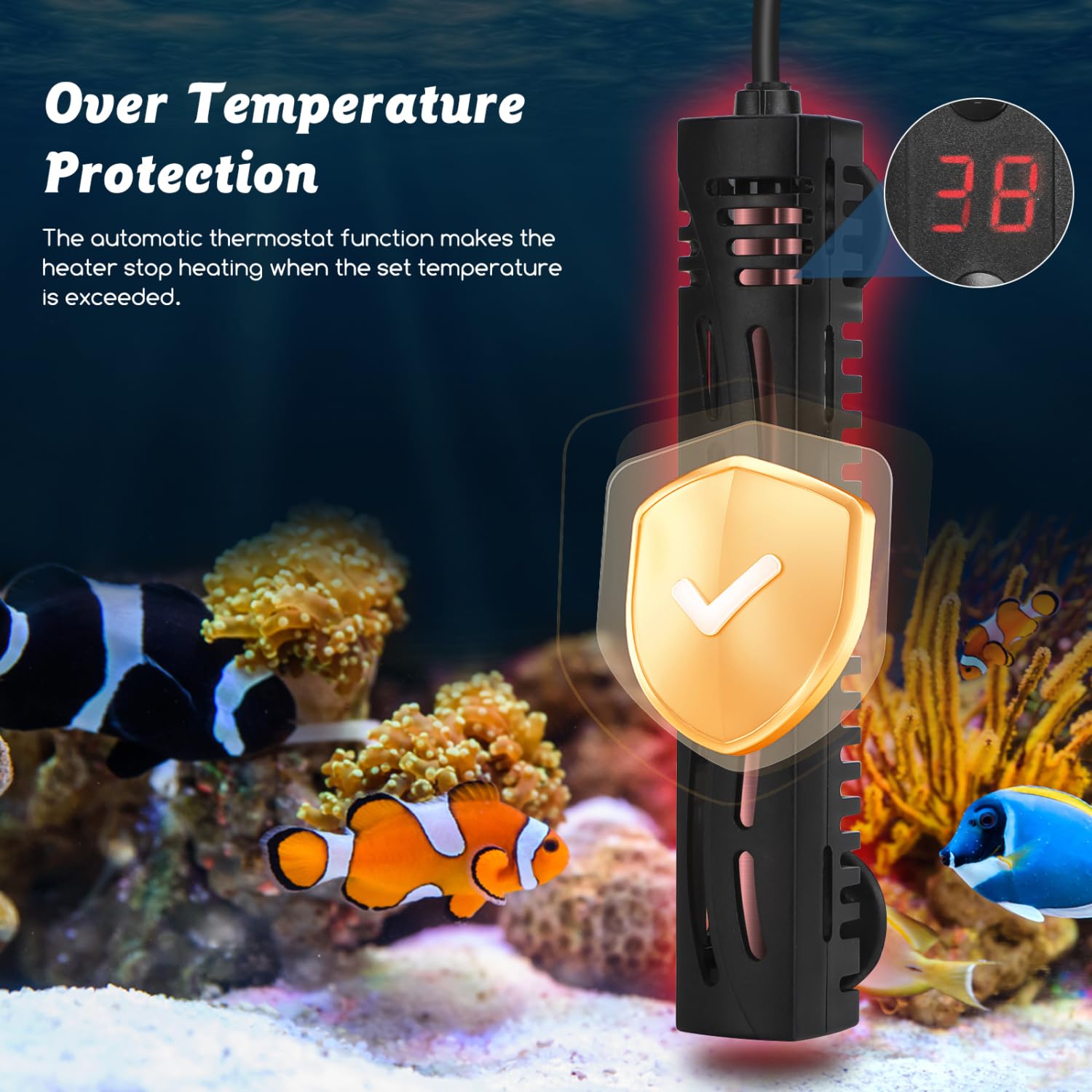 Nobleza - Chauffage d'aquarium 30-100L, Chauffage d'aquarium Submersible 100W, Chauffage de Réservoir à Quartz de Sécurité, Régulateur de Température Externe (15-35°C)
