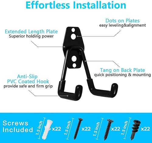 Miniatura 3 de SMARTOLOGY Ganchos de garaje, paquete de 12 soportes de almacenamiento de pared con 2 correas de almacenamiento de cable de extensión, resistentes