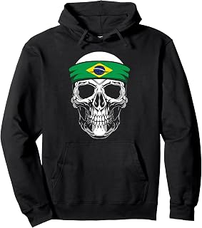 Nationality Country Origin - Skull Flag Brazil Pullover Hoodie