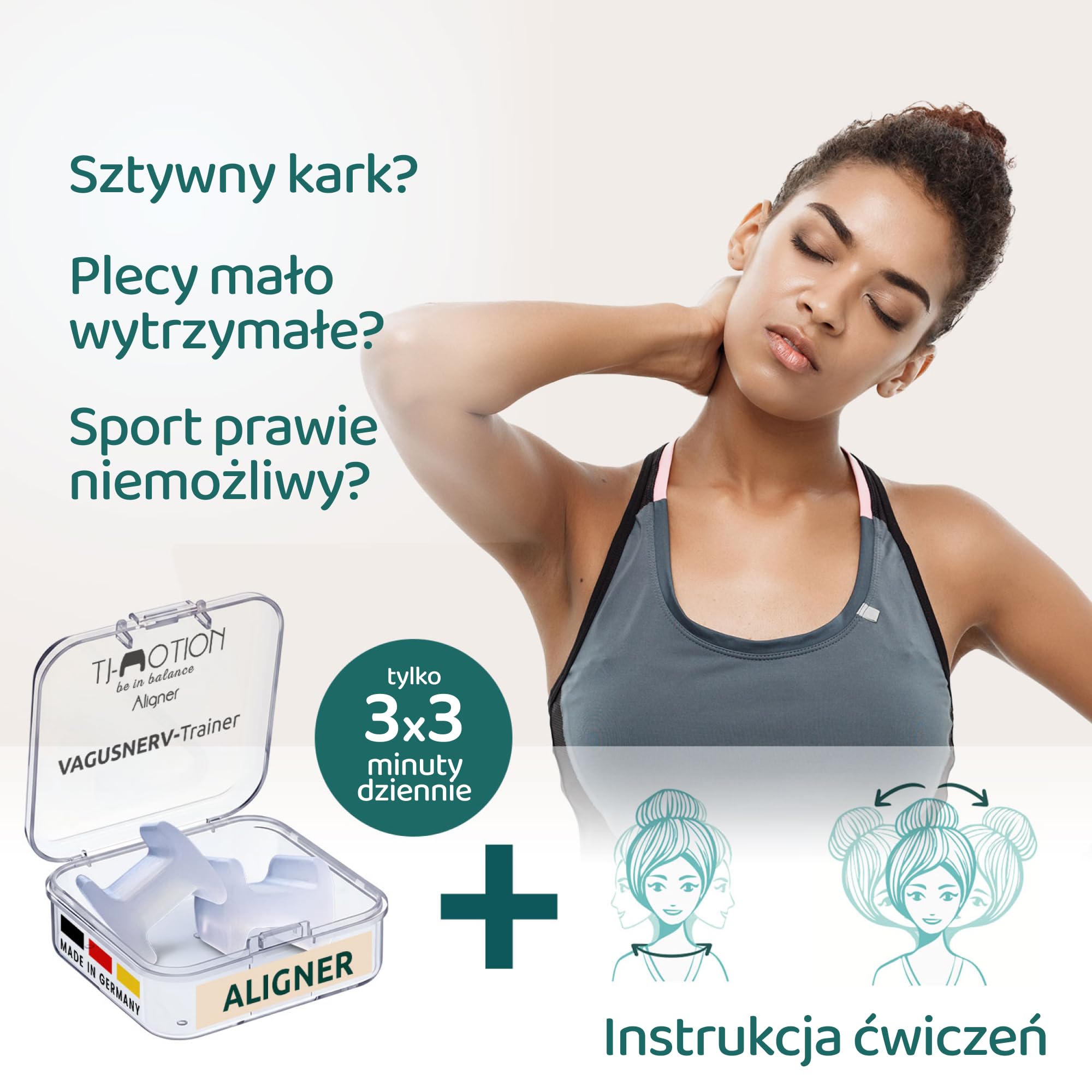 TJ-Motion Aligner 2,5 cm – relaks szczęki i aktywacja nerwu błędnego – zestaw 2 szt. z silikonu medycznego – przeciw bólom szczęki, karku i pleców – nie zawiera BPA, wegański, bezzapachowy.