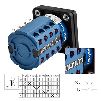 Heschen Universal Rotary Cam Selector Changeover Switch LW28-20/0-4.4 660V 20A 5 Position 4 Phase 16 Terminals