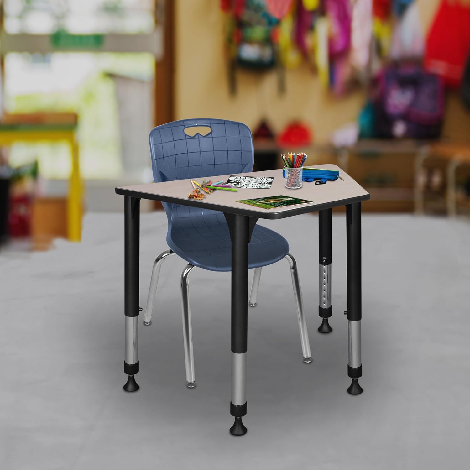 Regency 36 x 23 x 19 in Trapezoid Height Adjustable Kids Learning School Desk- Maple