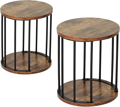 HDANI Juego de 2 taburetes de madera para niños, adultos, capacidad de carga de 300 libras, taburete redondo de madera para jardín, taburete pequeño