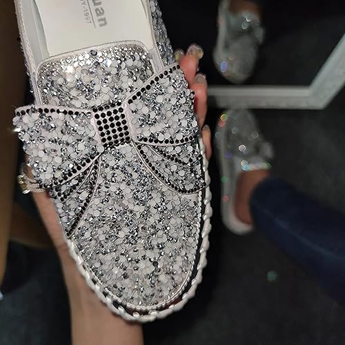 Miniatura 3 de Hbeylia Zapatos deportivos sin cordones para mujer, con lentejuelas y diamantes de imitación, diseño de lazo, plataforma, transpirables, para