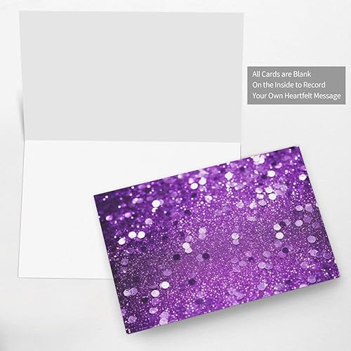 Miniatura 6 de DJUETRUI Tarjetas de felicitación con purpurina morada brillante en blanco con sobres, tarjetas de feliz cumpleaños, tarjetas del día de San