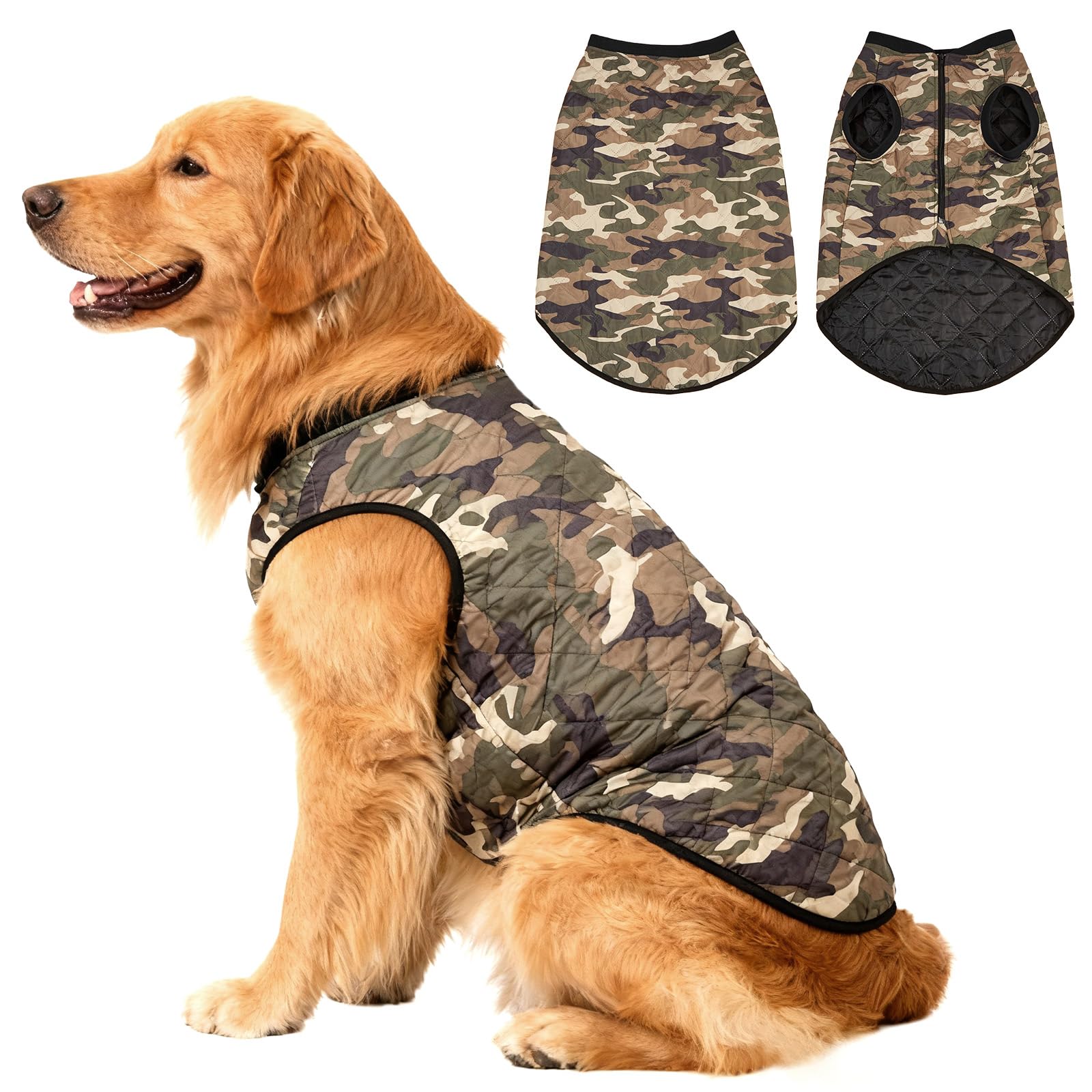 Asmea Camo Dog Jacket,Vest With Zip,Winter Warm Waterproof Blue Coat XXL