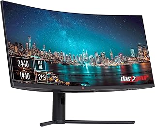 Deco Gear 34" 3440x1440 21:9 Ultrawide Curved Monitor, 144Hz, HDR10, 4000:1 Contrast Ratio, 99% sRGB, 16.7 Million Colors, Adaptive Sync, Blue Light Reduction