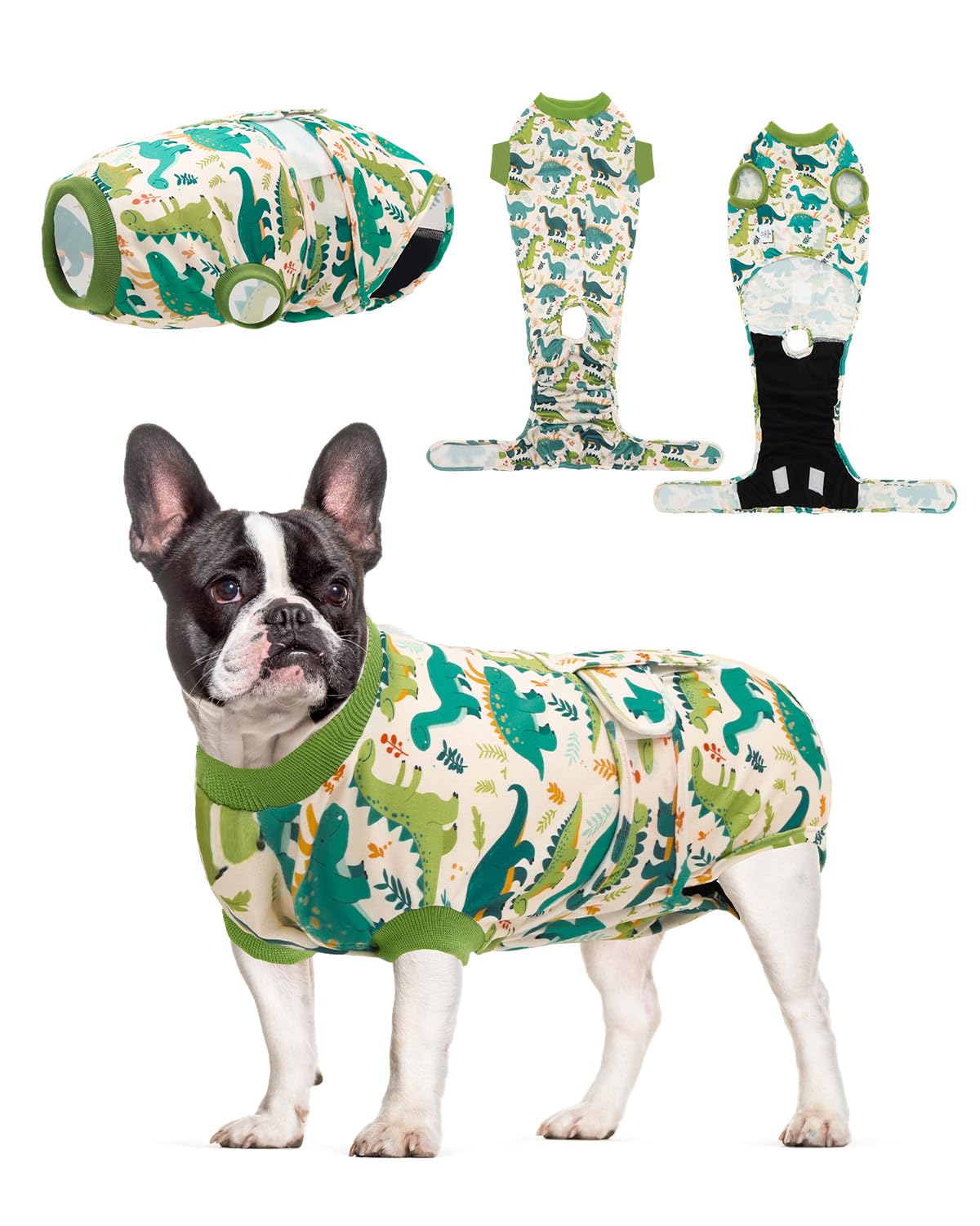 CuteBone Dinosaur Pet Surgery Recovery Suit for Small Dogs Cats, Surgical Onesie for Male Pets, Anti-Licking Wound Suit E-Collar Alternative Post Operative Wear SSF16S