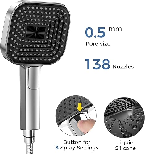 Miniatura 3 de Experiencia de ducha lujosa cabezal de ducha de mano cuadrado moderno con soporte y manguera, lluvia de alta presión, perfecto para apartamentos,