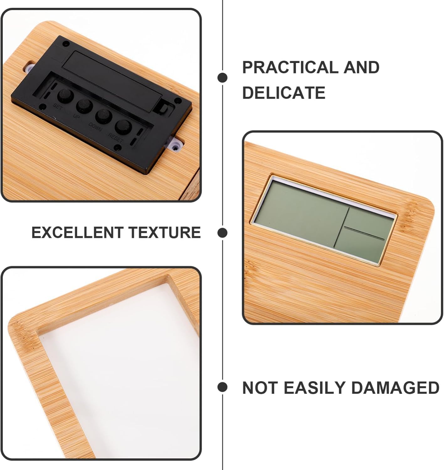 3 pcs Sublimation Blank Wood Photo Frame with Electric Clock DIY Heat Transfer Print Desktop Wooden Photo Frame Clock with Display (Rectangle)