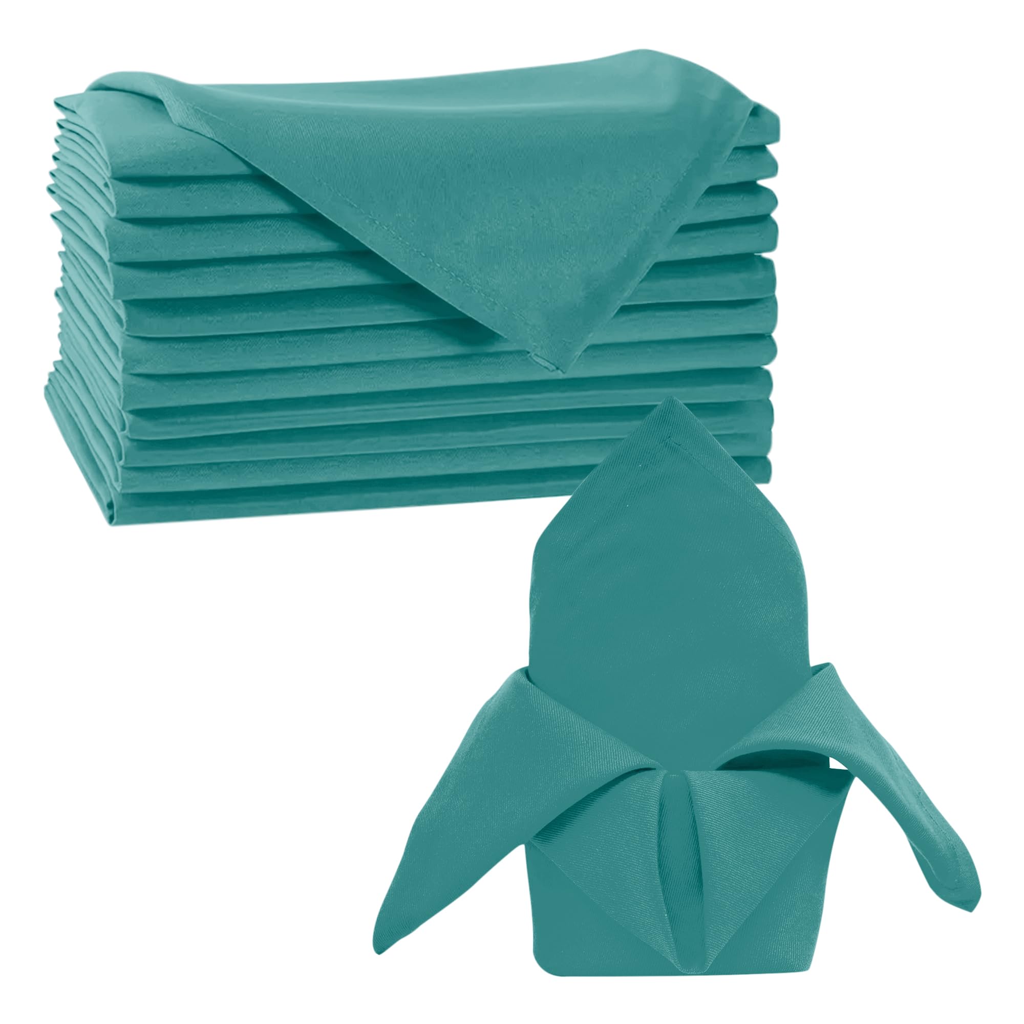 Trimming Shop 20 Inch Turquoise Polyester Table Napkins, 50x50cm Square, Reusable, Wrinkle-Resistant Cloth Napkins for Dinner Parties, Events, Weddings, Restaurants & Hotels, 100pcs