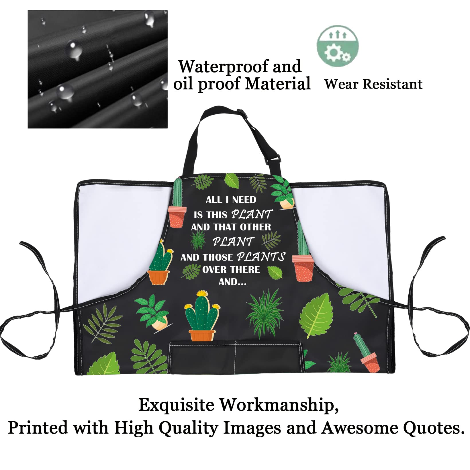 PXTIDY Plant Lover Gifts Gardener Apron All Need Is This Apron Succulent Plant Lady Gardening Florist Kitchen Gift (Black) - Image 4