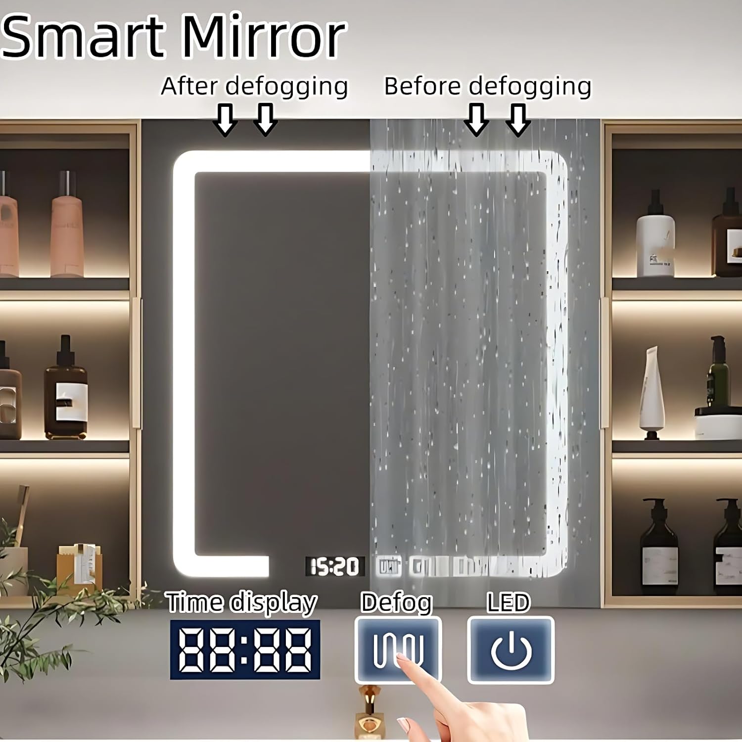 62IN Modern Bathroom Vanity - Smart Bathroom Cabinet | Body Sensor Light, Large Storage Capacity & Smart LED Defogging Mirror, Rock Countertop with Seamless Basin (Style A)