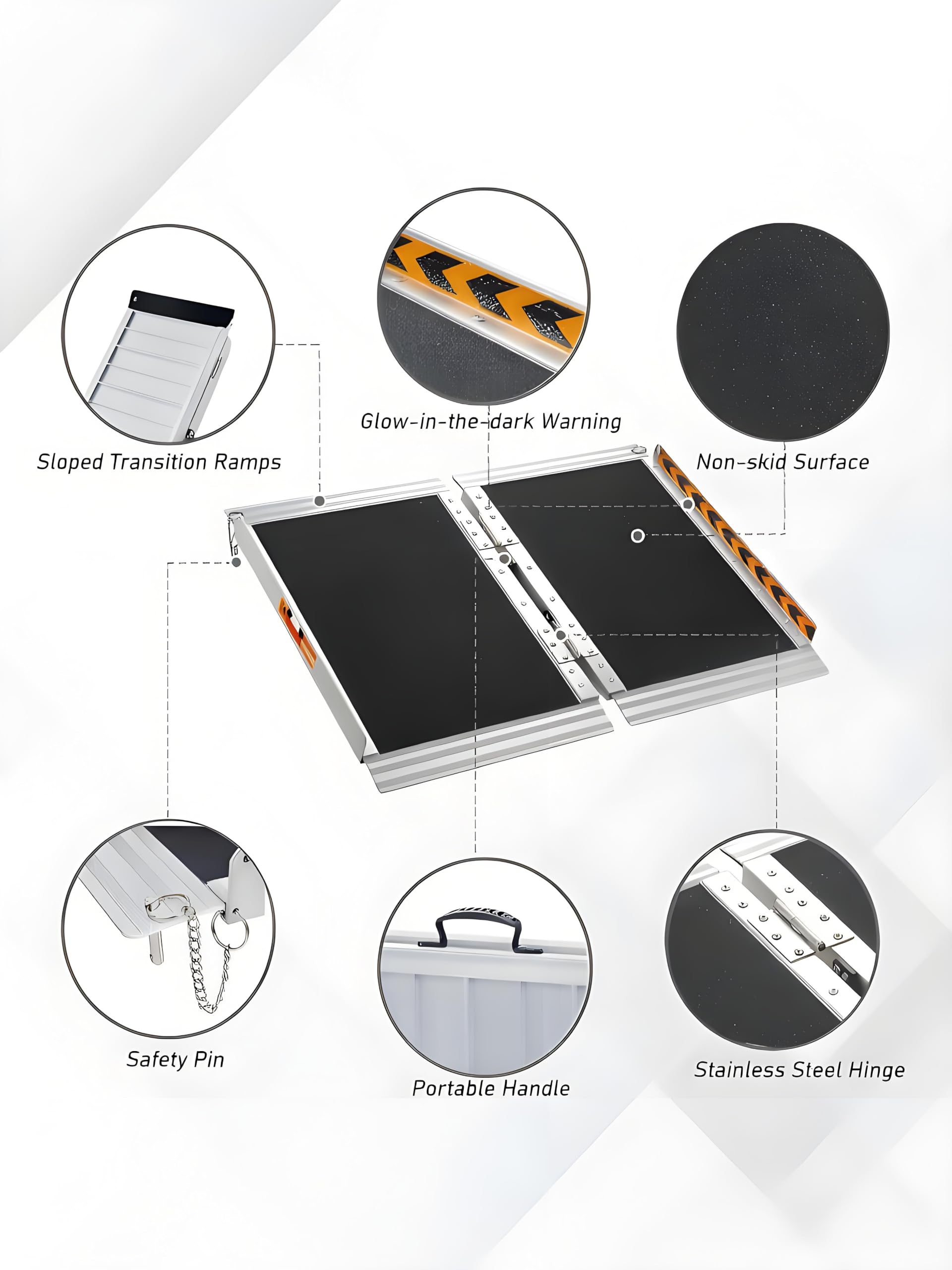 Rampa para silla de ruedas para el hogar, rampa portátil de aluminio para silla de ruedas para escalones, rampa de umbral antideslizante para puertas, bordillos, rampa plegable para scooter, 2 pies