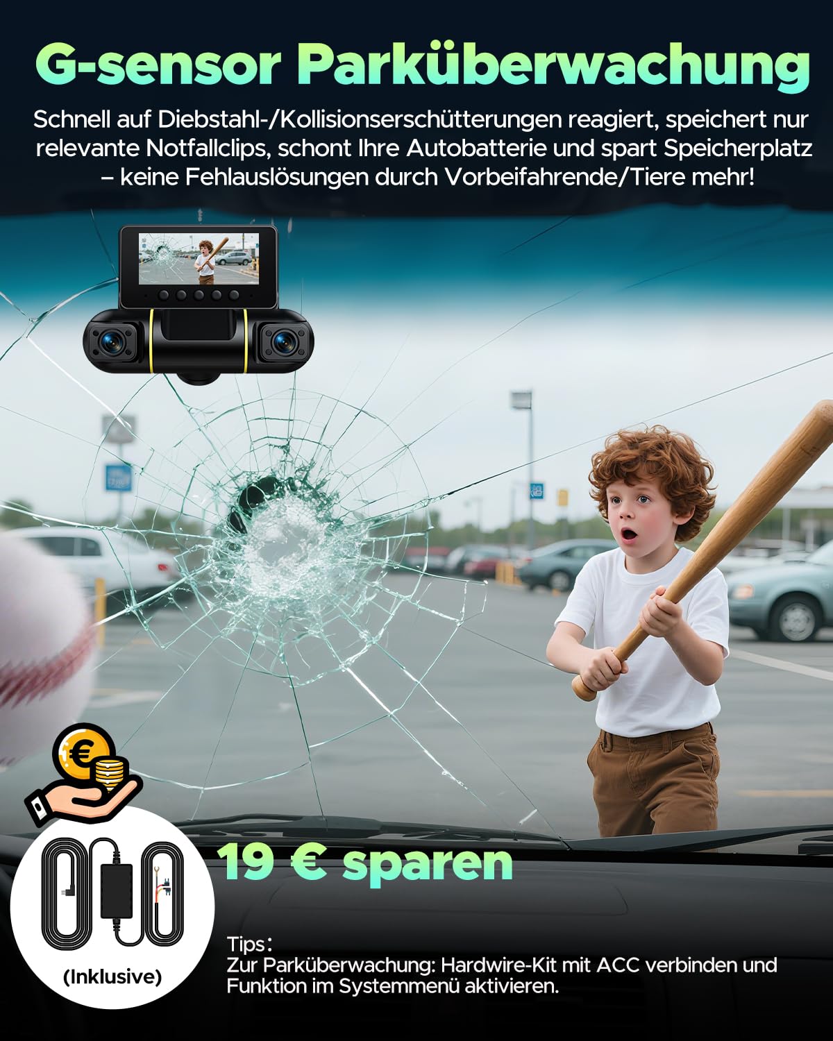 LAMTTO 4 Kanal Dashcam Auto 360° für Vorne Hinten Innen mit Hardwire-Kit, WiFi Dash Kamera für Auto mit 5G WLAN & App, Autokamera mit G-Sensor Parküberwachung und IR-Nachtsicht | WiFi Dash Kamera für Auto mit 5G WLAN & App, Autokamera mit G-Sensor Parkü
