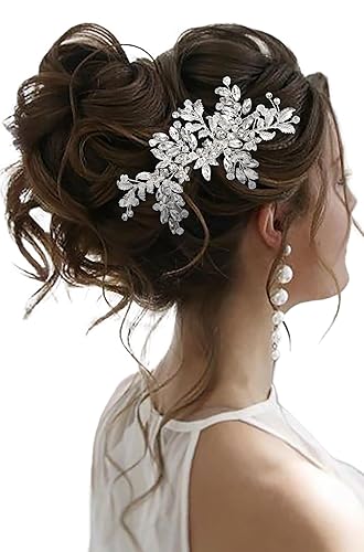 WOVOWOVO Accesorios para el cabello de novia, piezas de pelo de boda para novias, tocados para mujeres, diamantes de imitación de cristal plateado