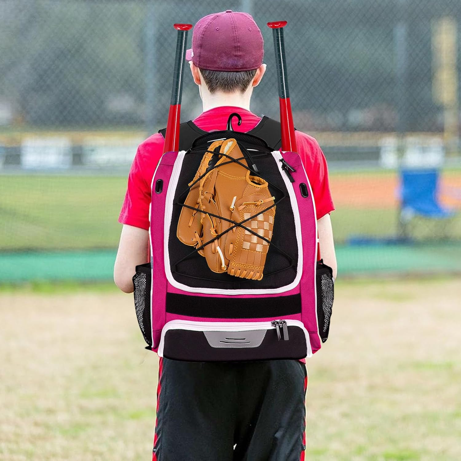 Youth Baseball Backpack, Bat Equipment Bag, 20 Liter Waterproof Main Compartment with Tear Resistant Material, Sports Gear Organizer Athletic Bag with Helmet and Glove Storage Baseball Kit for Players