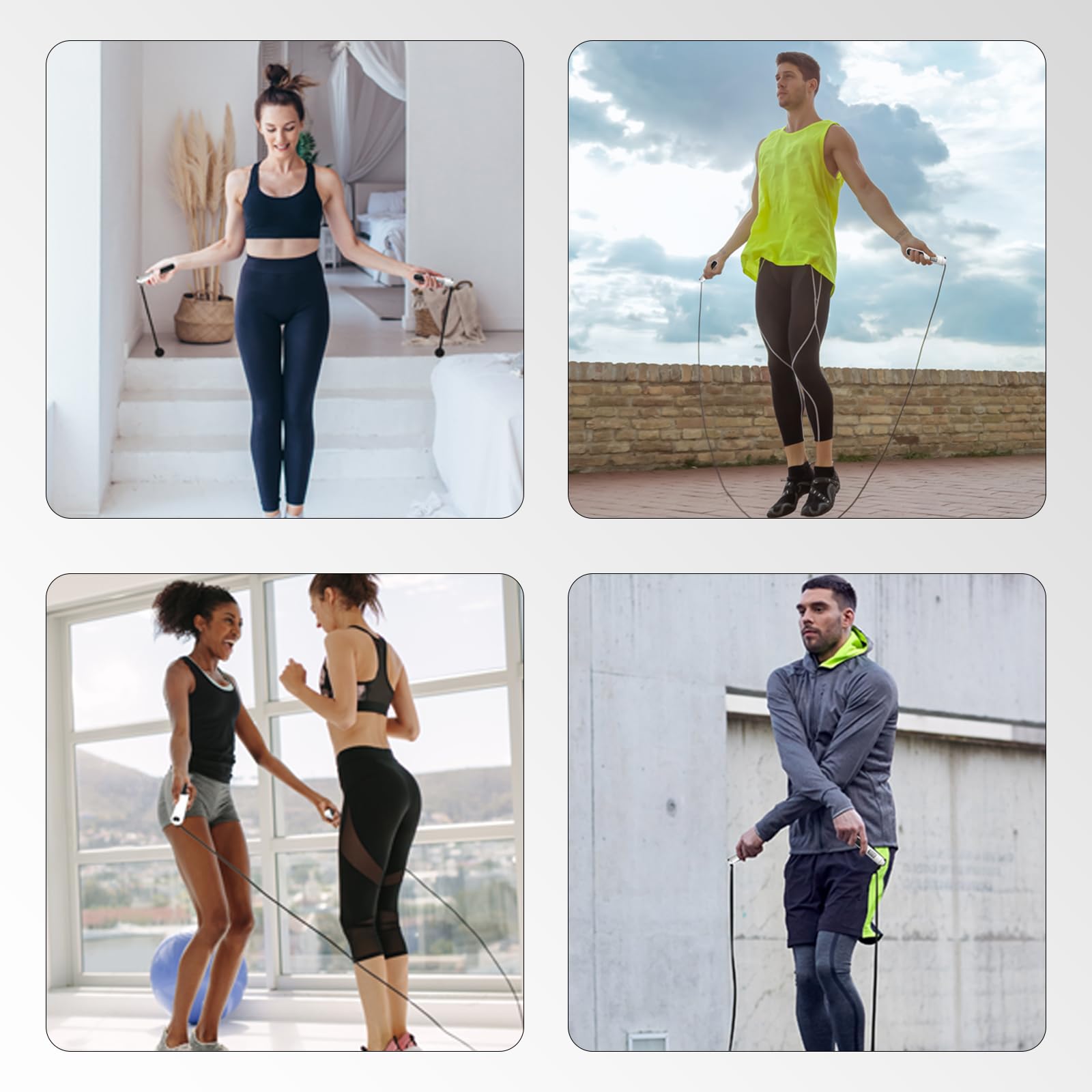 wigore Corde à sauter avec compteur pour l'entraînement, corde à sauter réglable sans corde, corde à sauter intelligente sans fil avec balle pour exercice pour adultes, hommes, femmes, enfants,