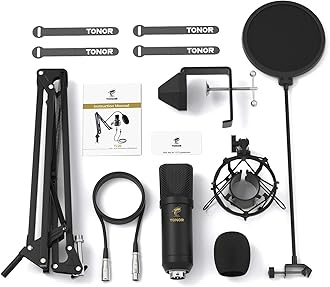 TONOR XLR Condenser Microphone, Professional Cardioid Studio Mic Kit with T20 Boom Arm, Shock Mount, Pop Filter for Recording, Podcasting, Voice Over, Streaming, Home Studio, YouTube (TC20)