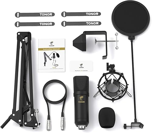 Miniatura 6 de Micrófono condensador XLR, kit de micrófono cardioide profesional de estudio con brazo T20, soporte de choque, filtro pop para grabación,