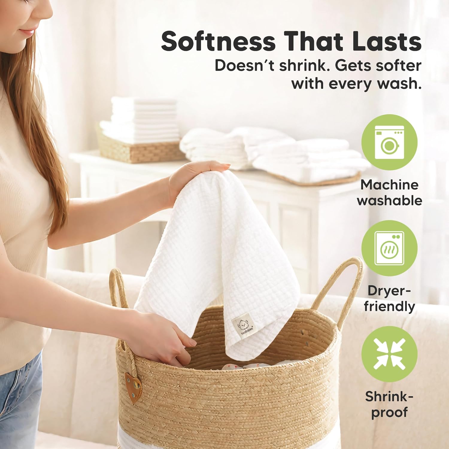 KeaBabies Organic Muslin Burp Cloths Baby Boy, Girl – 10-Pack 100% Cotton Muslin Burping Cloths for Babies, Newborn, 21x10 Large & Absorbent Spit Up Rags, Baby Washcloth, Infant Towels (Soft White)